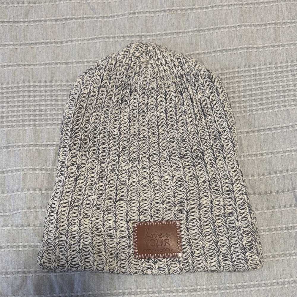 Love Your Melon Dark Blue and White Knit Beanie